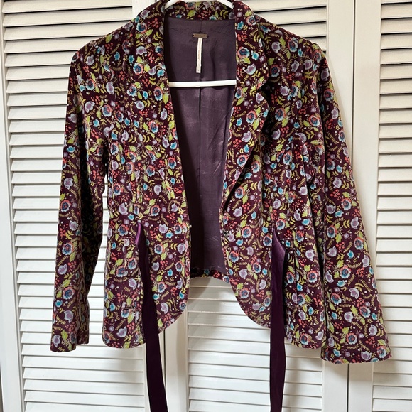 Free People Cotton Velvet Jacket Fully Lined Floral Bow Boho Small Petite - Picture 11 of 13